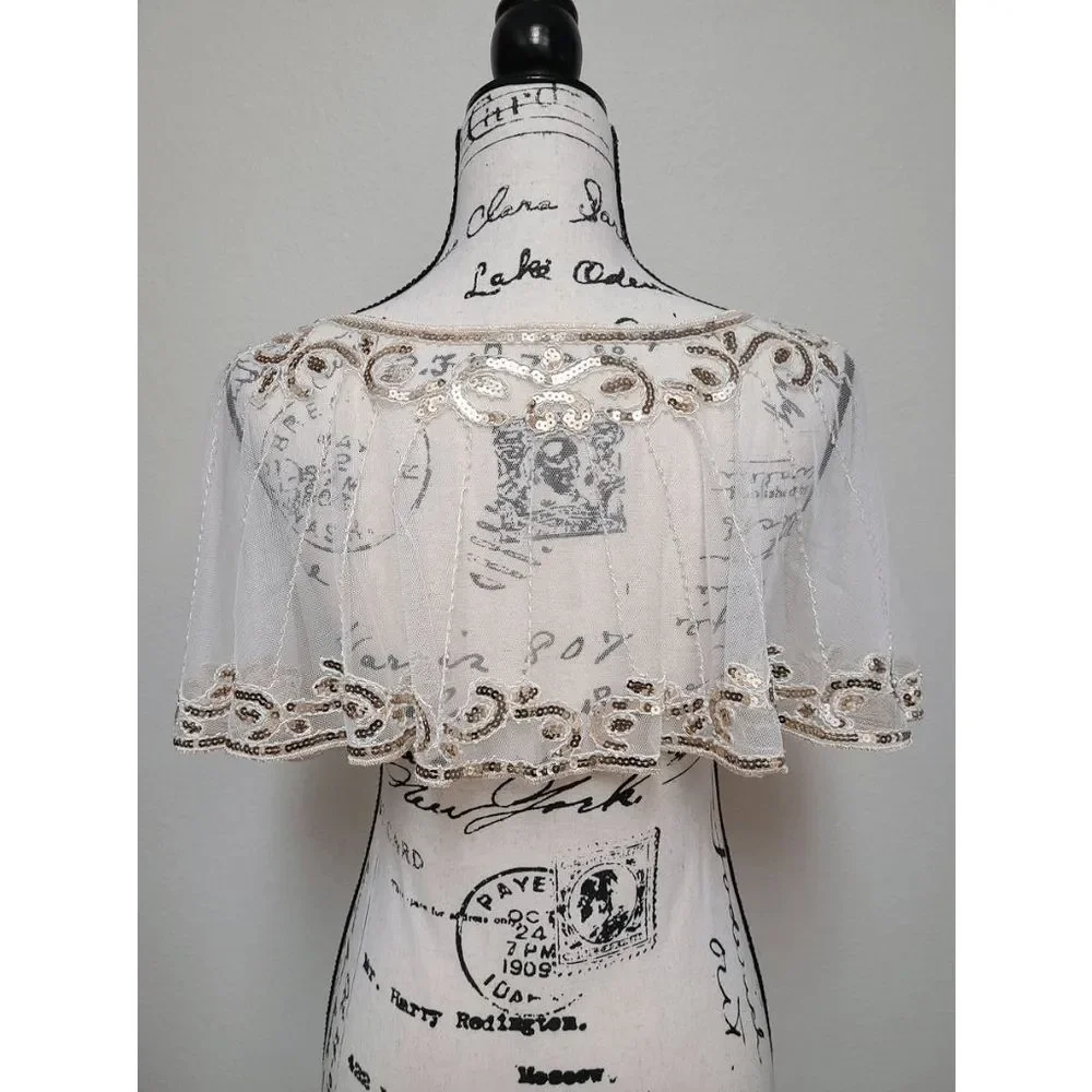 ✨ Sequin Mesh Evening Party Retro Flapper 1920s Shawl Wrap Cover Up Cape NEW
